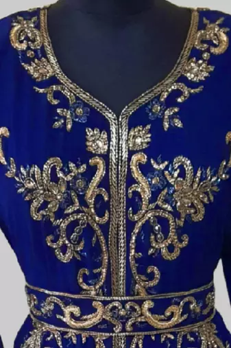 Royal Blue color Full Sleeves Handmade Moroccan Kaftan 