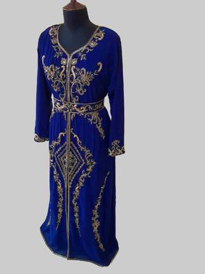 Royal Blue color Full Sleeves Handmade Moroccan Kaftan  3
