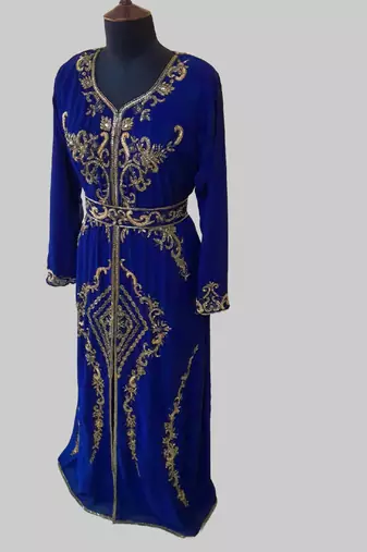 Royal Blue color Full Sleeves Handmade Moroccan Kaftan 