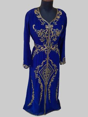 Royal Blue color Full Sleeves Handmade Moroccan Kaftan  4