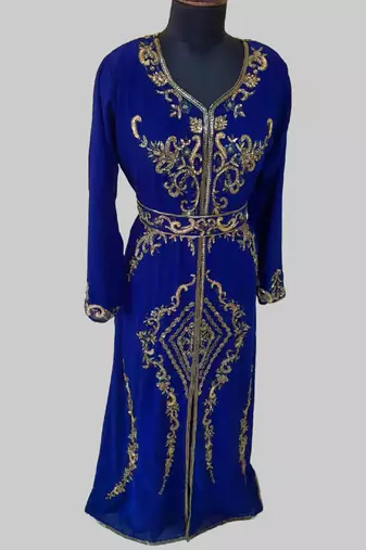 Royal Blue color Full Sleeves Handmade Moroccan Kaftan 