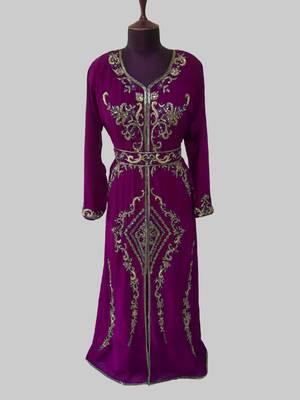 Wine color Full Sleeves Handmade Moroccan Kaftan  1