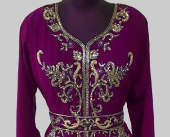Wine color Full Sleeves Handmade Moroccan Kaftan  2