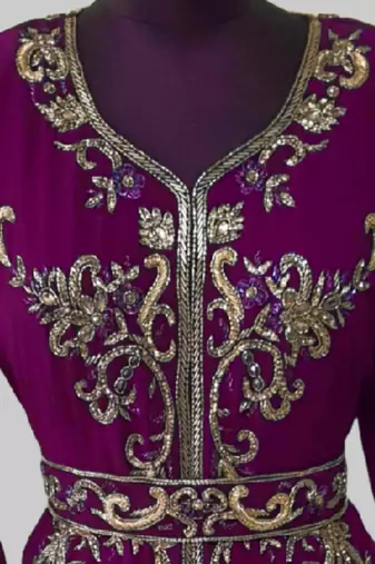 Wine color Full Sleeves Handmade Moroccan Kaftan 