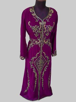 Wine color Full Sleeves Handmade Moroccan Kaftan  3