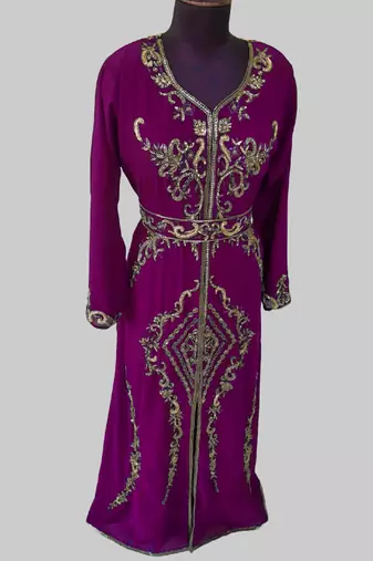 Wine color Full Sleeves Handmade Moroccan Kaftan 