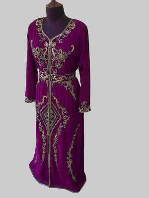 Wine color Full Sleeves Handmade Moroccan Kaftan  4
