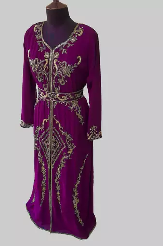 Wine color Full Sleeves Handmade Moroccan Kaftan 