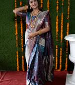 Women's Grey Faux Banarasi Silk Zari Woven Saree with Blouse