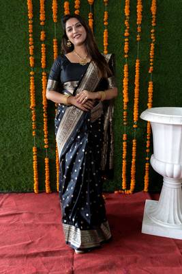Women's Black Faux Banarasi Silk Zari Woven Saree with Blouse 1
