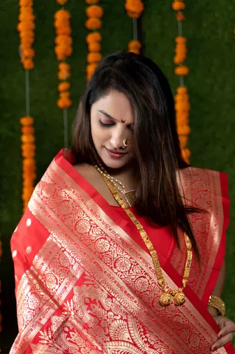 Women's Red Handloom Faux Banarasi Silk Zari Woven Saree with Blouse