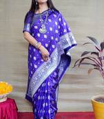 Women's Royal Blue Soft Faux Banarasi Silk Zari Woven Saree with Blouse