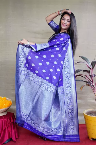 Women's Royal Blue Soft Faux Banarasi Silk Zari Woven Saree with Blouse