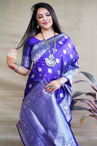 Women's Royal Blue Soft Faux Banarasi Silk Zari Woven Saree with Blouse