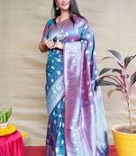 Women's Grey Soft Faux Banarasi Silk Zari Woven Saree with Blouse