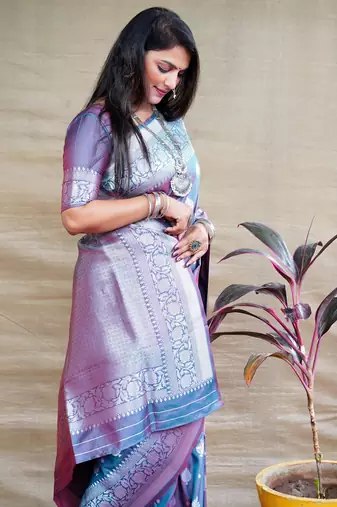 Women's Grey Soft Faux Banarasi Silk Zari Woven Saree with Blouse