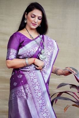 Women's Purple Soft Faux Banarasi Silk Zari Woven Saree with Blouse 3