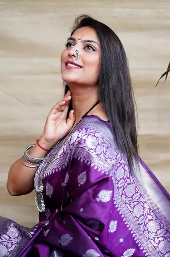 Women's Purple Soft Faux Banarasi Silk Zari Woven Saree with Blouse