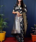 Women's Black Handloom Faux Banarasi Silk Zari Woven Saree with Blouse