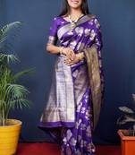 Women's Purple Handloom Faux Banarasi Silk Zari Woven Saree with Blouse