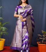 Women's Purple Handloom Faux Banarasi Silk Zari Woven Saree with Blouse