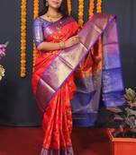 Women's Red Faux Kanchipuram Silk Zari Woven Saree with Blouse
