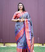 Women's Blue Faux Kanchipuram Silk Zari Woven Saree with Blouse