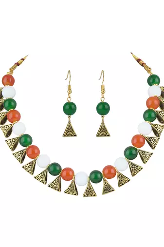 Iranga/tricolour/national flag necklace set with bracelet handmade fashion jewellery for independence day/republic day