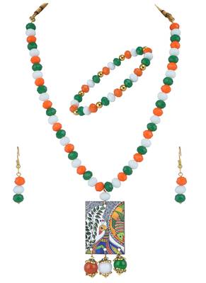 Tiranga/national flag necklace set with peacock pendant & bracelet handmade jewellery for independence /republic day 1