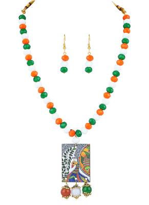 Tiranga/national flag necklace set with peacock pendant & bracelet handmade jewellery for independence /republic day 2