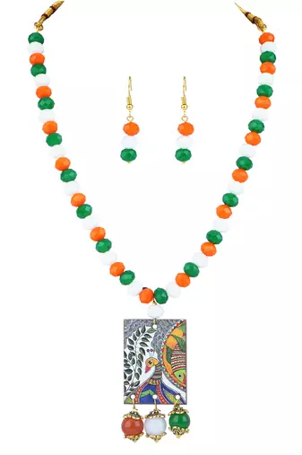 Tiranga/national flag necklace set with peacock pendant & bracelet handmade jewellery for independence /republic day