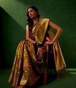 Caramel Color Weaving Work Organza Silk Blend Saree With Blouse