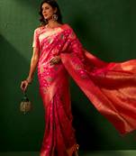 Pink Color Weaving Work Organza Silk Blend Saree With Blouse