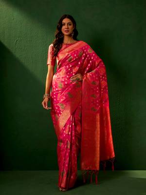 Pink Color Weaving Work Organza Silk Blend Saree With Blouse 4