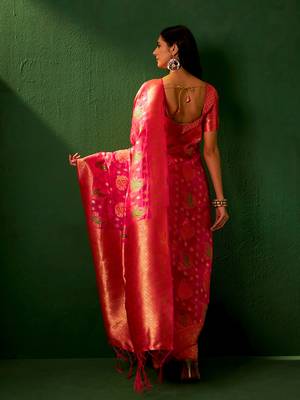 Pink Color Weaving Work Organza Silk Blend Saree With Blouse 5