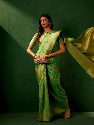Green Color Weaving Work Organza Silk Blend Saree With Blouse 1