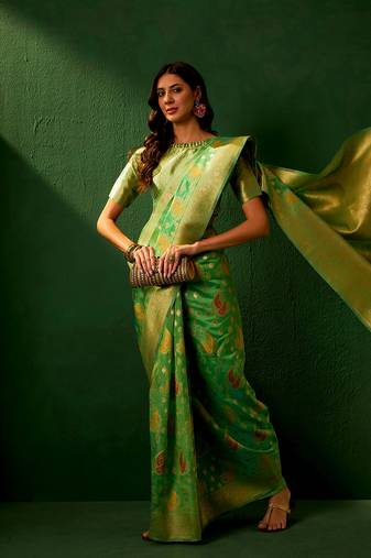 Green Color Weaving Work Organza Silk Blend Saree With Blouse