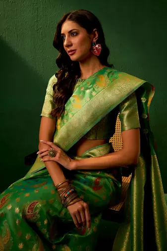 Green Color Weaving Work Organza Silk Blend Saree With Blouse