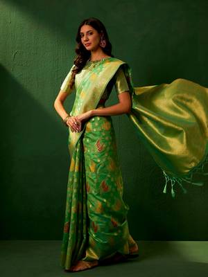 Green Color Weaving Work Organza Silk Blend Saree With Blouse 3