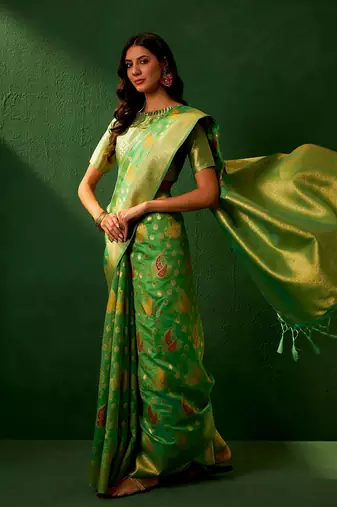 Green Color Weaving Work Organza Silk Blend Saree With Blouse