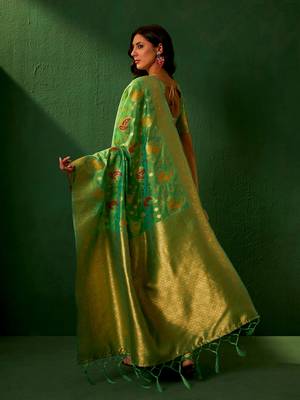 Green Color Weaving Work Organza Silk Blend Saree With Blouse 5