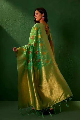 Green Color Weaving Work Organza Silk Blend Saree With Blouse