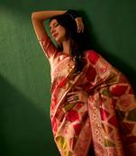 Multi Color Weaving Work Heavy Organza Jacquard Saree With Blouse