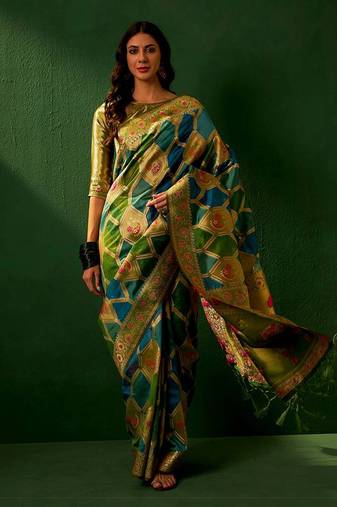 Multi Color Weaving Work Heavy Organza Jacquard Saree With Blouse
