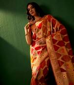 Multi Color Weaving Work Heavy Organza Jacquard Saree With Blouse