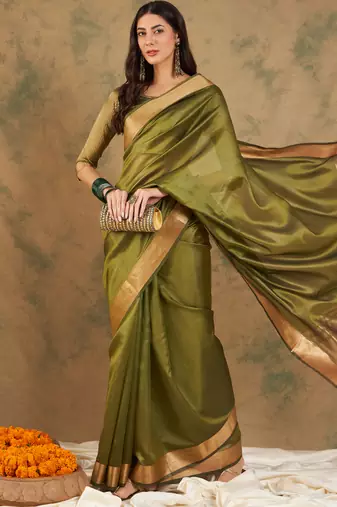 Green Color Weaving Work Cotton Organza Saree With Blouse