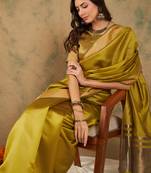 Lime Color Weaving Work Cotton Organza Saree With Blouse
