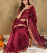 Maroon Color Weaving Work Cotton Organza Saree With Blouse