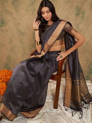 Navyblue Color Weaving Work Cotton Organza Saree With Blouse 1