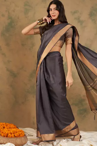 Navyblue Color Weaving Work Cotton Organza Saree With Blouse